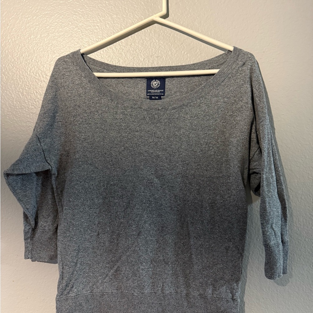 American Eagle Outfitters Heather Gray Scoop Neck Knit Top